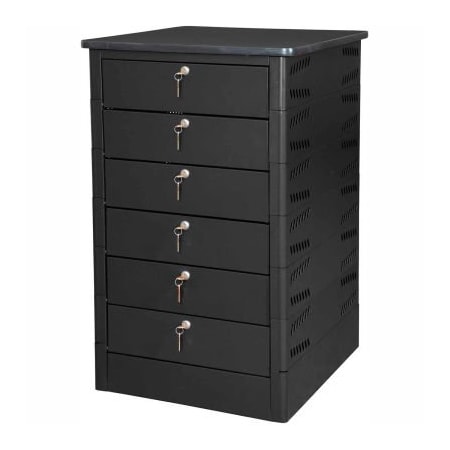 Datum Filing Systems Datum TekStak Laptop Storage Locker W/ Laminate Top, 6 Bays, Key Lock, Black TEKS6-K-LT-T25-L1595-60